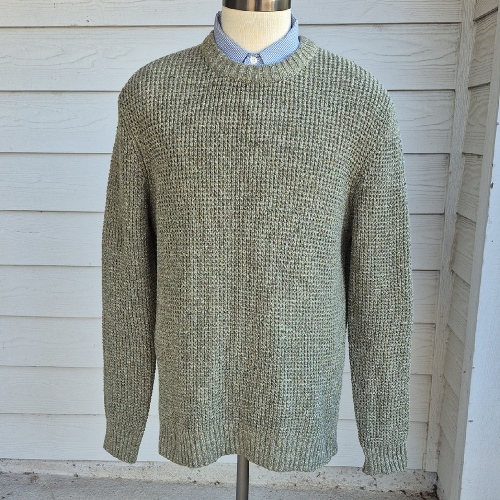 WELLEN Olive Green Knit Cotton Blend Weave‎ Thick Sz XL Mens Crewneck Sweater